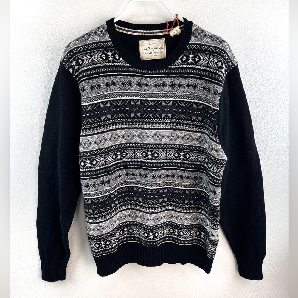 WEATHERPROOF VINTAGE Sweater men knit black Christmas The Holiday med large  NWT